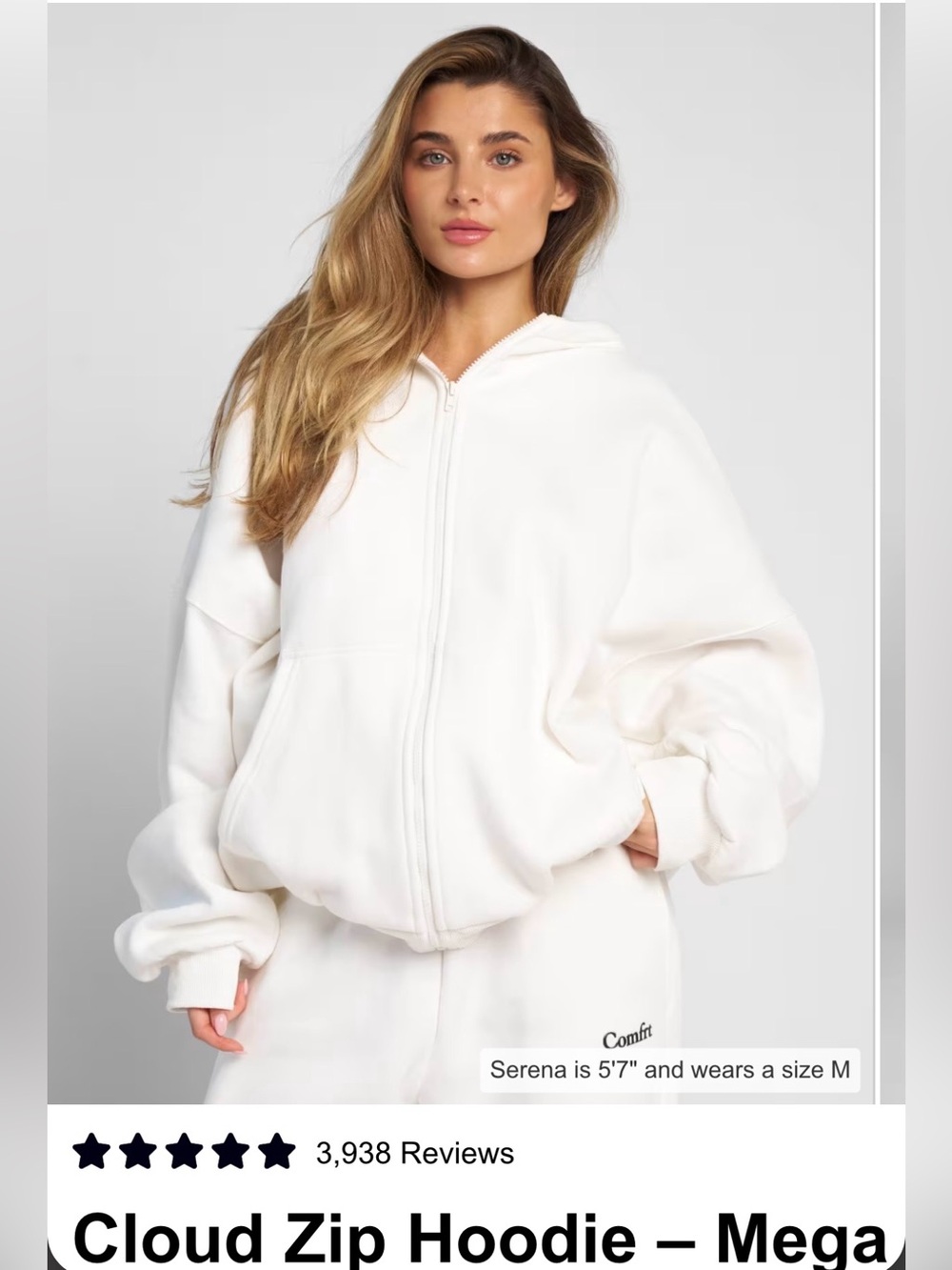 New XL Women's Cloud zip hoodie Mega fit. White